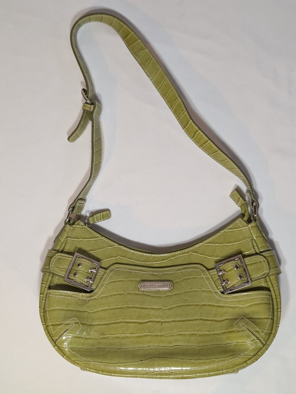 Y2K Vegan Crocodile Faux Leather Rosetti Shoulder Bag Purse Handbag 2000s Green